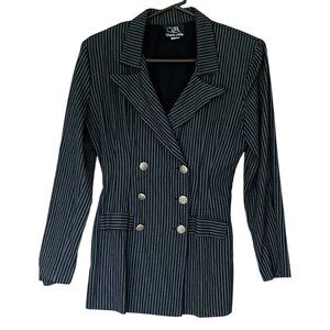 Victoria Ashley Womens Vintage Pinstripe Blazer Size 5/6 Black Gothic Steampunk